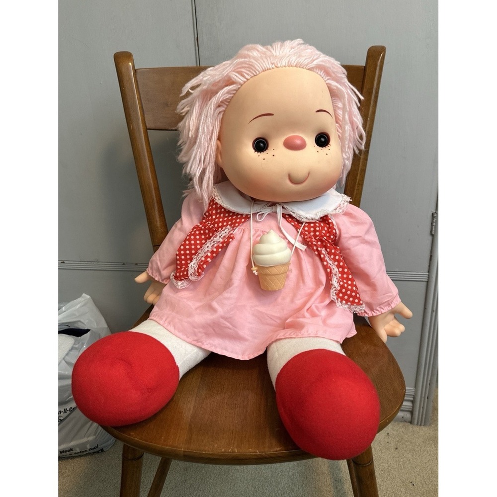 RARE Vtg 1980s J Shin Co 24" Ice Cream Girl Doll W/ Yarn Hair